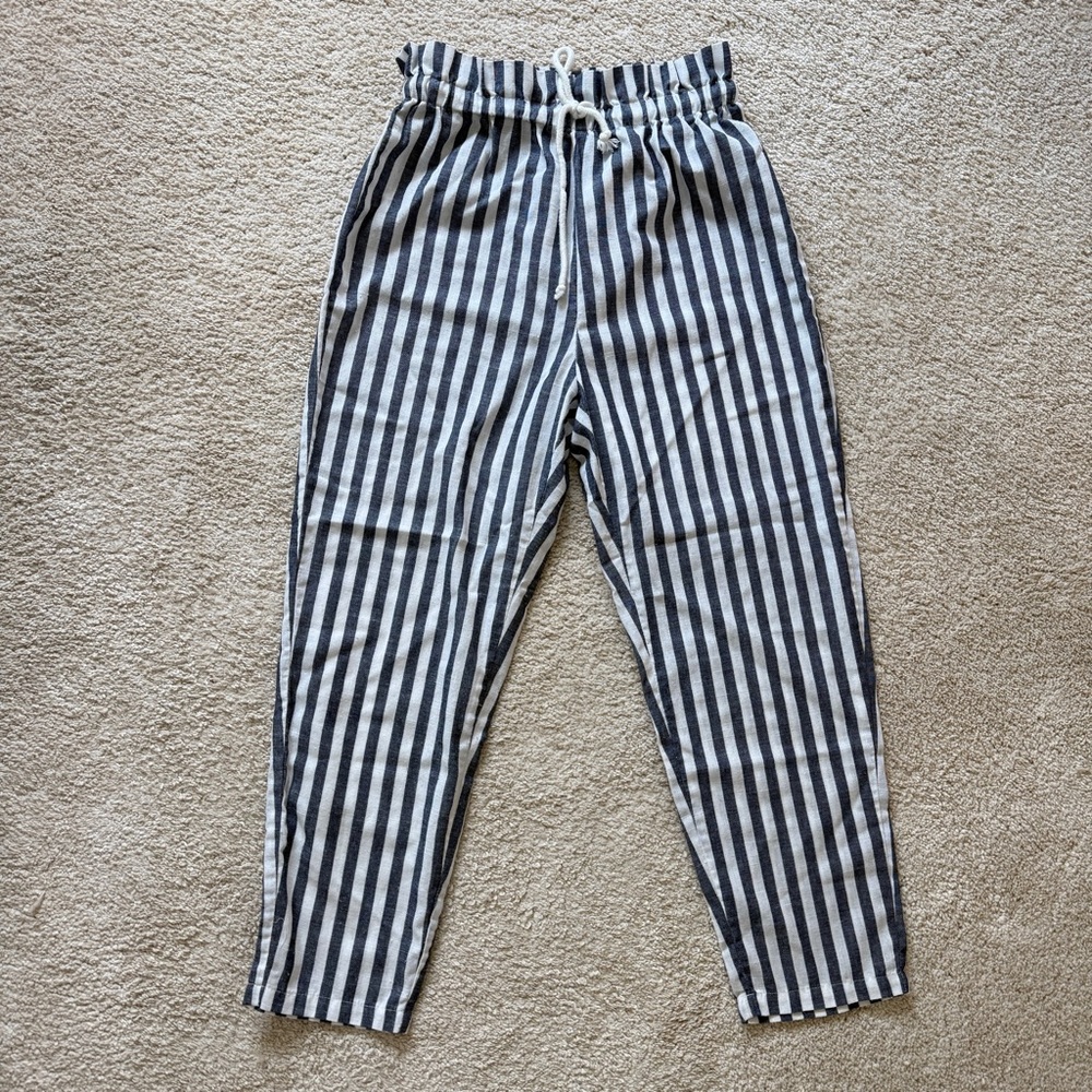 100% Cotton Navy and White Striped Pants